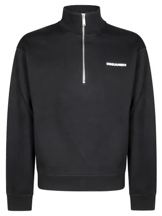 Dsquared2 Fitted Black Zip-Through Knitwear with High Collar