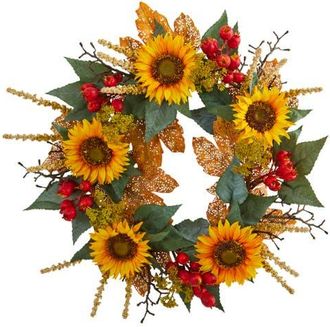 Nearly Natural 27-in Sunflower Berry Artificial Wreath in Assorted at Nordstrom