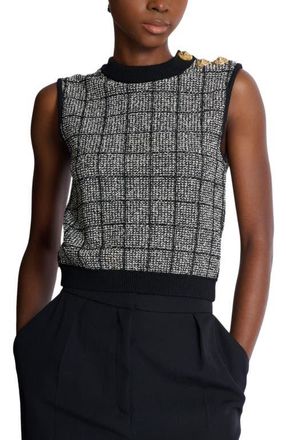 Balmain Tweed crop top with buttons in Black at Nordstrom, Size 40 Eu