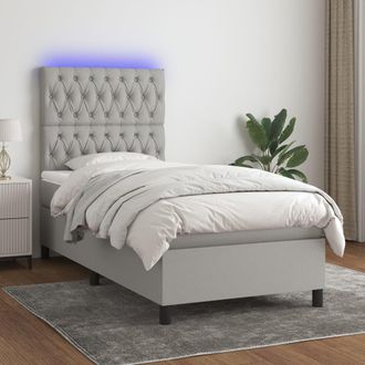 vidaXL Vidaxl - Cama Box Spring Colch&oacute;n Y Luces Led Tela Gris Claro 100x200 Cm