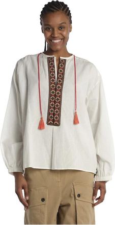 Fortela Overhemden, Dames, Wit, L, Katoen, Cinthya Geborduurde Blouse