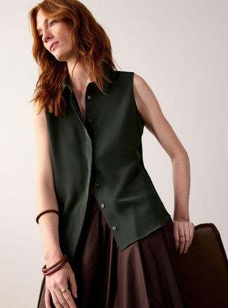 Contemporaine Womens Shirt collar silky cami