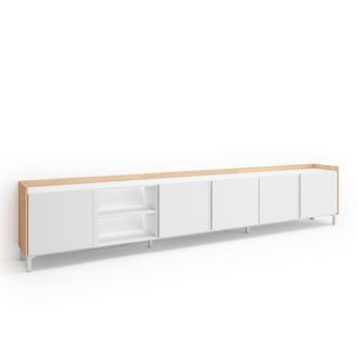 Skraut Home Skraut Home - Mueble Tv, Televisi&oacute;n, Muebles De Sal&oacute;n, Almacenaje, 309x35x61cm, Para Tv Hasta 80, Dise&ntilde;o Industrial, Led, Estilo Moderno, Blanco Y Rob