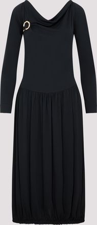 Lanvin Womens Ls Drape Midi Dress - Black Nylon - Size EU 36 (Womens)