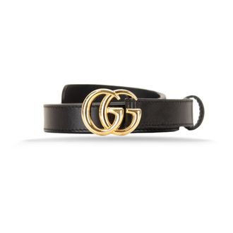 Gucci Accessoires, Dames, Zwart, 115 CM, Leer, Leren Riem met Logo Plaque