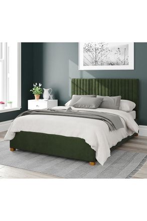Aspire Home Accents Grant Upholstered Ottoman Storage Bed, Plush Velvet Fabric in Dark Olive | Size: Double
