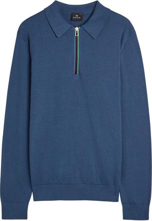 Paul Smith Stripe-trimmed Fine-knit Polo Jumper - Blue - XL
