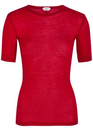 Versace Ribbed Logo-embroidered Wool T-shirt - Red - 42 (UK10 / S)