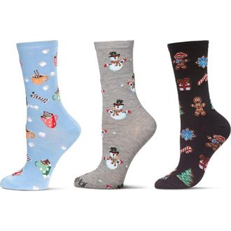 MeMoi Christmas Assorted 3-Pack Crew Socks in Pink at Nordstrom, Size 9