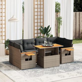 vidaXL Vidaxl - Set De Sof&aacute;s De Jard&iacute;n 7 Piezas Con Cojines Rat&aacute;n Pe Gris