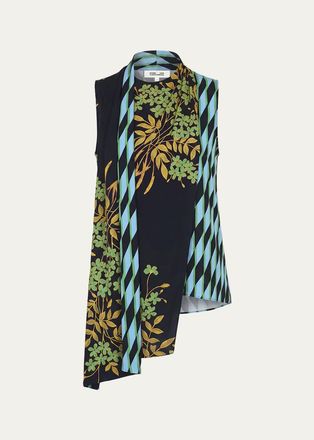 Diane Von F&uuml;rstenberg Draped Mixed-Print Mulberry Silk Top