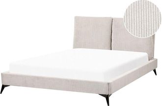 Beliani Cama con somier moderno tapizado de pana somier de listones cabecero acolchado 140 x 200 cm beige claro Melle
