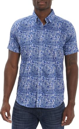 Robert Graham Mens Camden Cove S/S Woven Shirt Button, Blu, 3XL