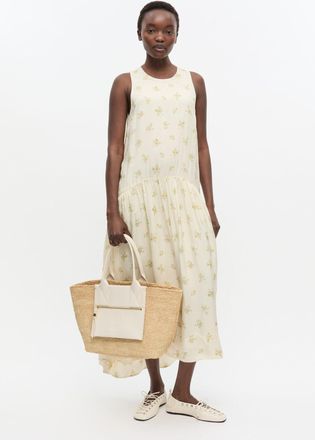 Ganni Ivory Medium Raffia Tote Bag in Egret Leather Womens