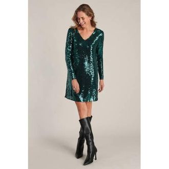 Yest korte jurk met pailletten petrol