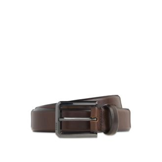 BOSS Smooth leather belt with engraved gunmetal buckle