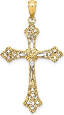 Diamond2Deal 14k Yellow Gold Rhodium Diamond-Cut Edges Cross Charm