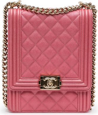 Chanel Pre-owned Womens Boy Pink Leather Crossbody - Rose Gold - One Size