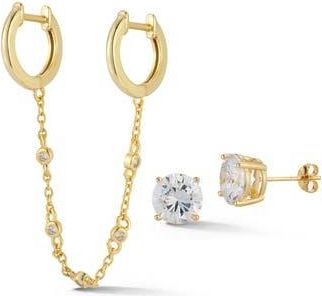 Glaze Jewelry CZ Double Huggie Chain & Stud Earrings Set in Gold at Nordstrom Rack