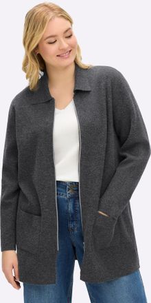 Sheego Longstrickjacke SHEEGO, Damen, Gr. 40/42, graphit, meliert, 66% Polyester, 18% Polyacryl, 10% Polyamid, 6% Wolle, unifarben, Strickjacken Longstrickja