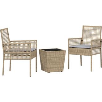 vidaXL Juego Bistro De Jard&iacute;n 3 Pcs Beige Polirat&aacute;n Vidaxl