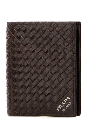 Prada Mens Brown Leather Wallet Bruciato Exterior: Portafogli