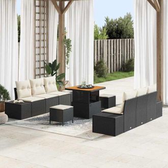 vidaXL Conjunto De Sof&aacute; De Jard&iacute;n 9 Pcs Negro, Crema 80 X 80 X 71 Cm Vidaxl