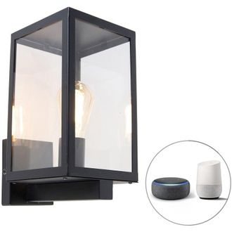 QAZQA Smart Outdoor Wall Light Black with Glass 30 cm Incl. Wifi ST64 - Rotterdam