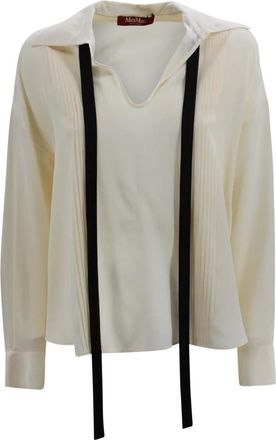Max Mara Overhemden, Dames, Beige, XS, Zijden Blouse met Strik