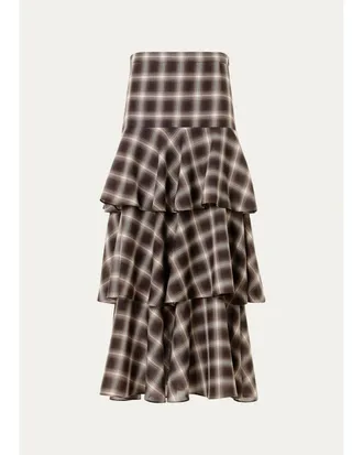 Akris Shelley Plaid Techno Wool-Blend Midi Skirt