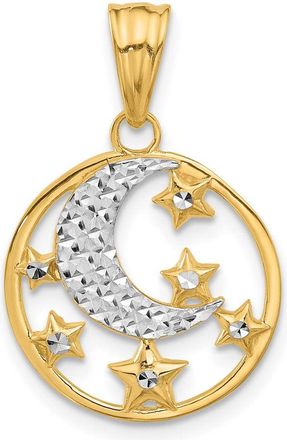 Diamond2Deal 14k Yellow Gold White Rhodium Diamond-Cut Moon Stars Pendant
