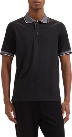 Bugatchi Tipped Pima Cotton Piqu&eacute; Polo in Black at Nordstrom, Size Xx-Large