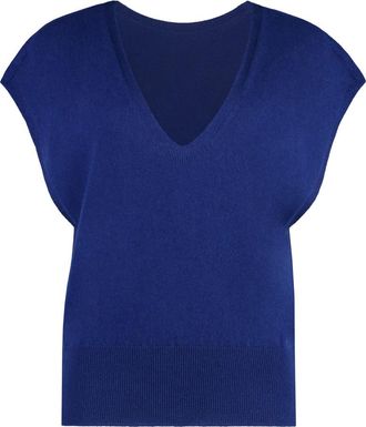 Malo Cashmere Ribgebreid Vest - Dames - Cashmere truien - Blauw - L - Truien & Vesten