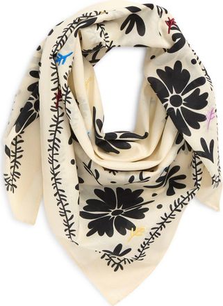 Treasure & Bond Floral Embroidered Square Bandana in Ivory Black Flowers at Nordstrom