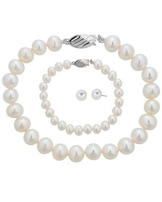 Belpearl Belpearl Silver 8-9Mm Freshwater Pearl Necklace, Earrings, & Bracelet Set