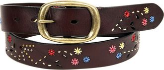 OLD TREND Blossom Genuine Leather Hand Stitched Colorful Detail Belt in Brown at Nordstrom, Size Medium