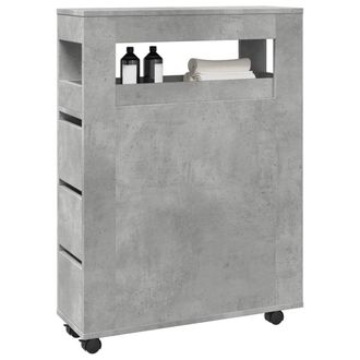 Berkfield Home Narrow Bathroom Cabinet with Wheels Concrete Grey Engineered Wood