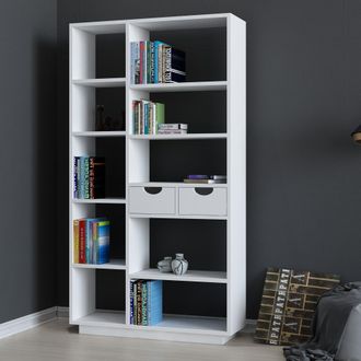 Dmora Estanter&iacute;a Imer, Biblioteca 8 Estantes, 2 Cajones, Inst. Libre, 80x25x189h Cm Blanco