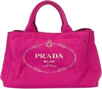 Prada Pre-owned Tote Bags, female, Pink, Size: ONE SIZE Pre-owned Canapa Tote Bag