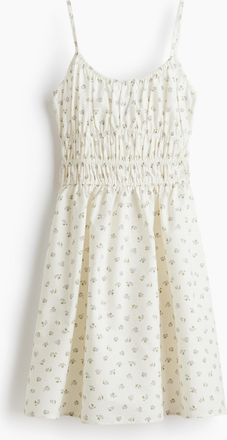 H&M Baumwollkleid mit Bindetr&auml;gern - Cremefarben/Gebl&uuml;mt