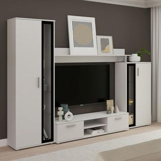 Dmora Pared Equipamiento Linafa, Mueble De Sala Modular, 9 Estantes, 2 Cajones, Blanco