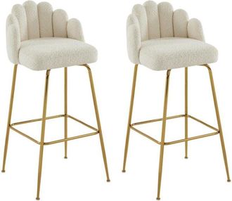 Pascal Morabito Sgabello da bar in Tessuto bouclette e Metallo Dorato Panna - Lotto di 2 - ALTINAM di Pascal MORABITO