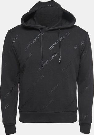 Roberto Cavalli Black Logo Printed Cotton Hoodie