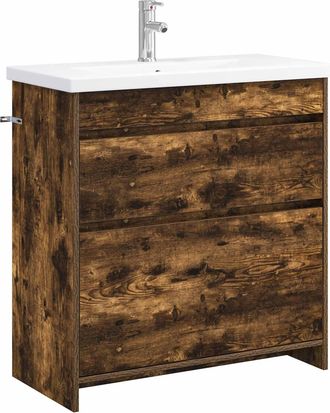 vidaXL Juego De Muebles De Ba&ntilde;o Roble Ahumado 81 X 40 X 84,5 Cm Vidaxl