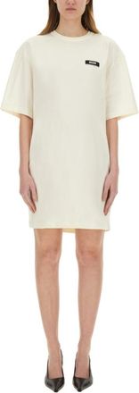Msgm White Logo Crew Neck Mini Dress