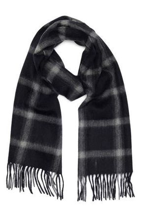 Nordstrom Rack Mens Cashmere Fringe Scarf in Black- Ivory Plaid at Nordstrom Rack