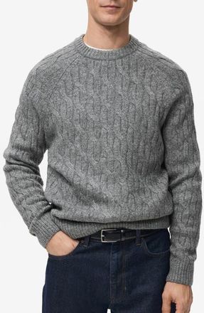 Mango Cable Crewneck Sweater in Grey at Nordstrom, Size Xx-Large