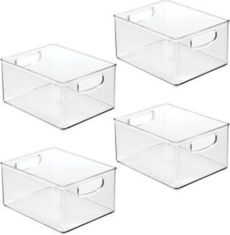 Linus Plastic Stackable Pantry Bin with Handles, Set of 4, Clear, Made in USA in White at Nordstrom