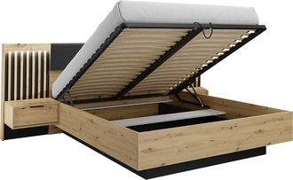 Vente-Unique Cama con arc&oacute;n y mesitas de noche 160 x 200 cm - Con LEDs - Color: Natural y negro - ARIADA