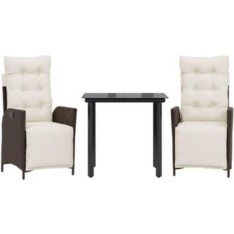 vidaXL Vidaxl - Set Comedor De Jard&iacute;n 3 Piezas Y Cojines Rat&aacute;n Sint&eacute;tico Marr&oacute;n